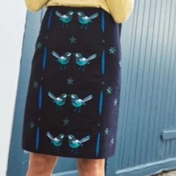 Boden Skirts Boden Tilda Embroidered Bird Pencil Skirt Navy